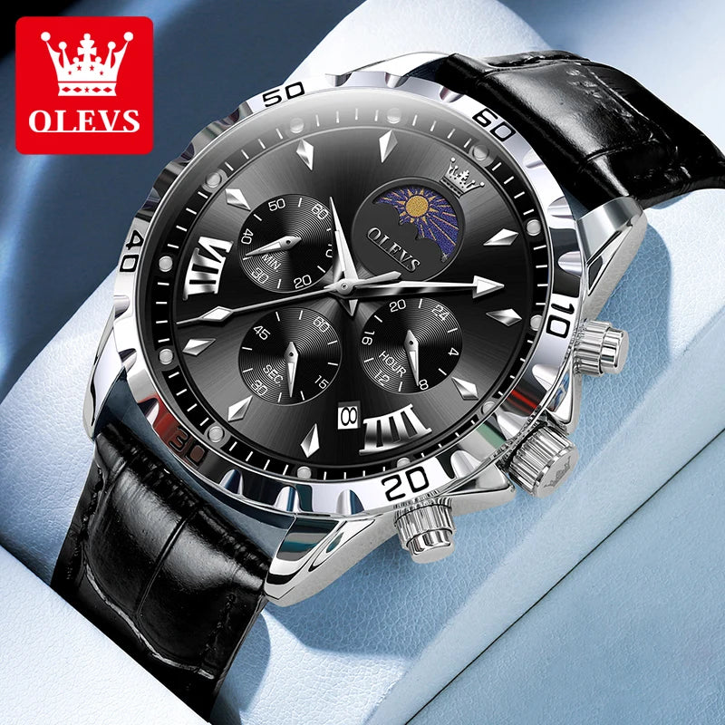 Men's Luxury Quartz Watch With Moon Phase Calendar