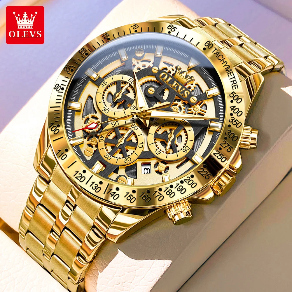 Luxury Skeleton Men’s Quartz Watch With Date Display