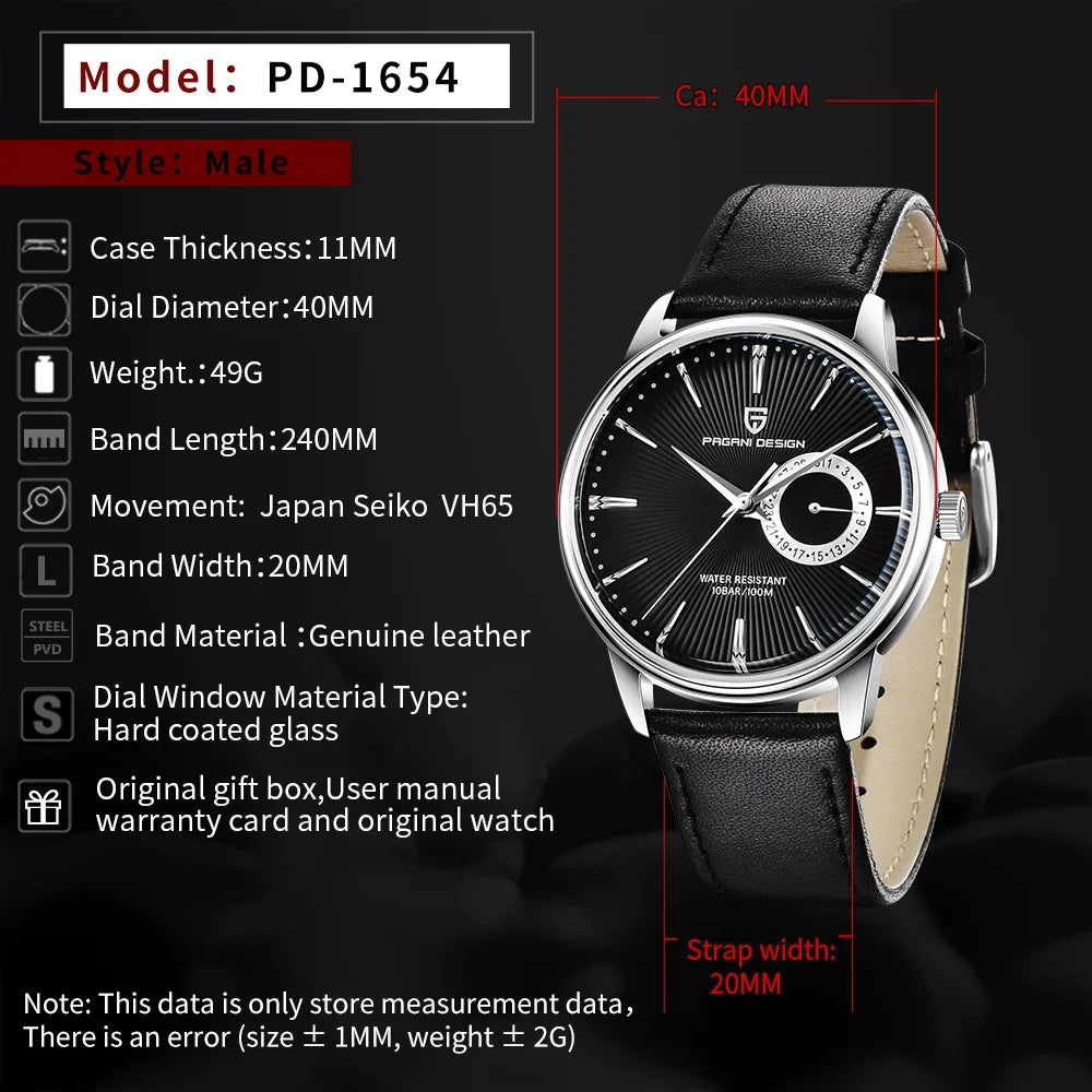 Men's Leather Quartz Watch – Waterproof Casual Design