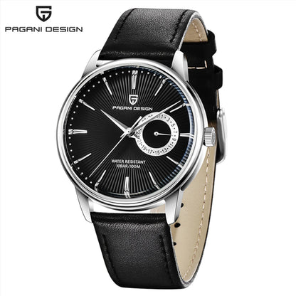 Men's Leather Chronograph Quartz Watch With Steel Case