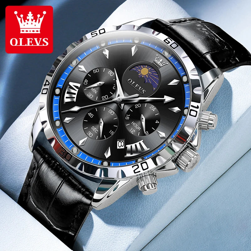 Men's Luxury Quartz Watch With Moon Phase Calendar