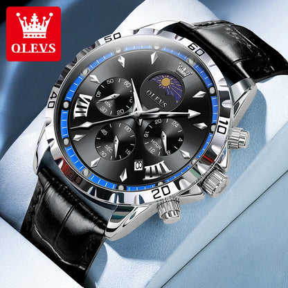 Men's Luxury Quartz Watch With Moon Phase Calendar