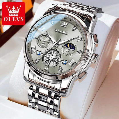 Men's Luxury Chronograph Watch With Moon Phase Display