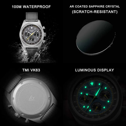 Luxury Quartz Chronograph Watch – Sapphire Crystal, 10 Bar